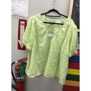 Ryegrass womens textured puff sleeve blouse X celery sprig 2X new JCPenney